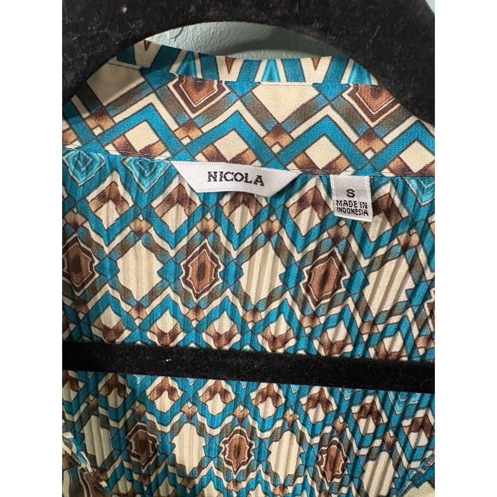 Free‑Spirit GypsyTeal Geometric Button Up Blouse Beaded Shell Charms Size S - Picture 9 of 9